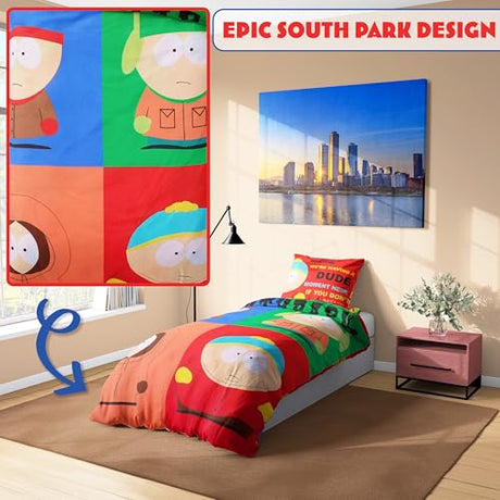 South Park Reversible Duvet Cover & Pillowcase Set for Teens, Men, Single or Double Bed Set, Bedding Decor, Gifts for Him (Multi Single) South Park