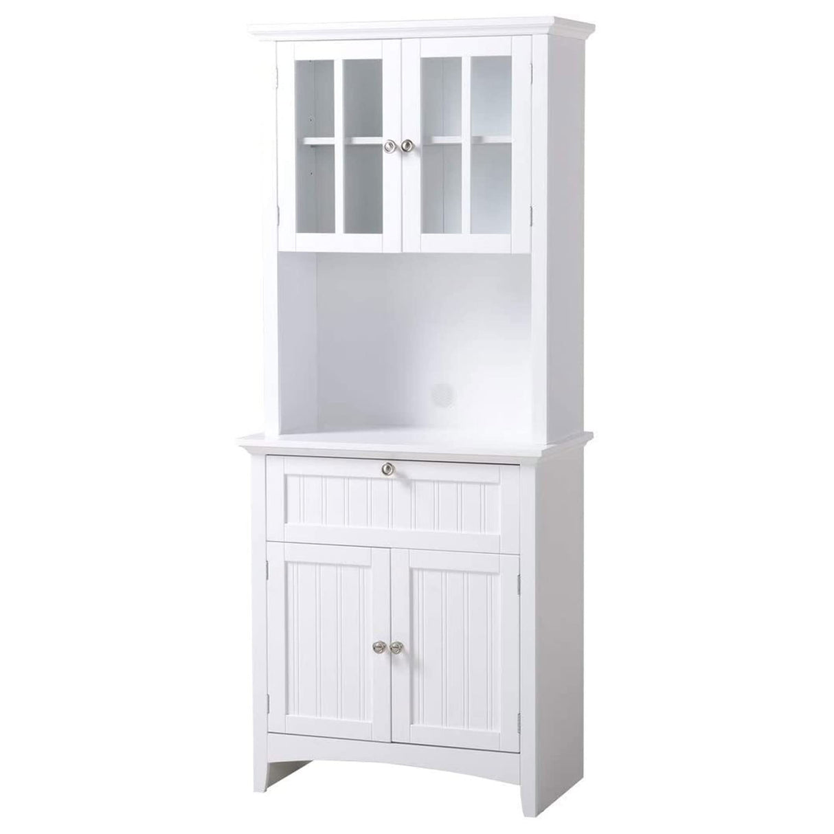 American Furniture Classics OS Buffet and Hutch with Framed Glass Doors and Drawer, Large, White American Furniture Classics