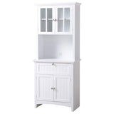 American Furniture Classics OS Buffet and Hutch with Framed Glass Doors and Drawer, Large, White American Furniture Classics