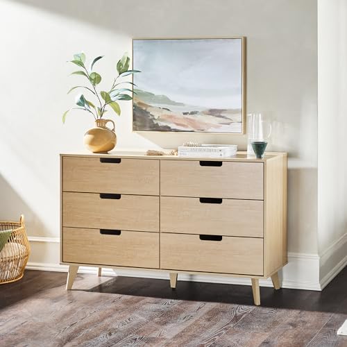 Walker Edison Modern 6-Drawer Dresser Bedroom Storage Organizer, 52 Inch, Riviera Cut-Out - WoodArtSupply