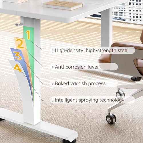 Veken 47.2 Inch Large Electric Standing Desk, Heights Adjustable, Sit to Stand Up, Work Home Office Computer Table for Study, Walking Pad, Writing, and Games, Wooden Desktop Desks, White Veken