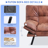 Vipbear 71" Futon Sofa Bed - Convertible Sofa Beds/Adjustable Backrest & Armrest, Comfy Loveseat Sleeper for Small Spaces, Apartments & Offices,Faux Leather Brown Futons Vipbear