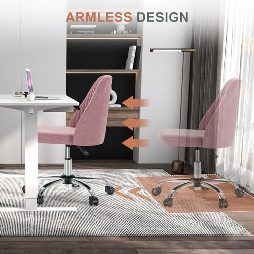 DUMOS Office Chair, Comfy Desk Chair Rolling Vanity Swivel Task Chairs with Wheels, Wide Seating Armless Height Adjustable Computer Chairs for Home,Bedroom,Student,Adults, Blush DUMOS