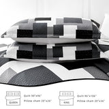 Tyrot 3 Piece Black Grey Quilt Set Full/Queen Size Black White Geometric Reversible Bedding Set Microfiber Lightweight Bedspread Coverlet with 2 Shams Modern Bed Covers for All Season, 90''x96'' Tyrot