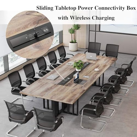 9.2ft Large Conference Table - 2" Thick Top & Metal Grid Base | Easy Assembly | Cable Management | Commercial Office Desk, Modern Executive Meeting Table for Office (10-20 People) SAINTCY