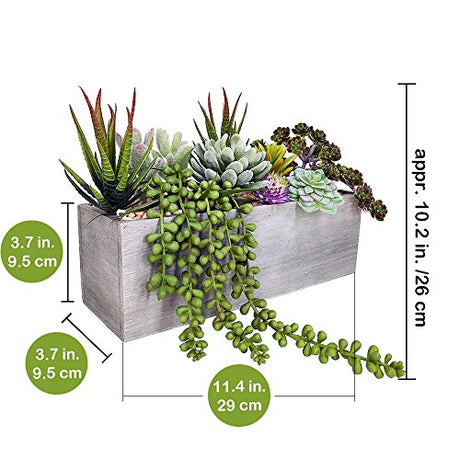 Supla Artificial Potted Succulents Plants Arrangement Fake Succulent Plants in Rectangular Wooden Pot Arrangement for Table Centerpiece Windowsill Greenery Decor Supla