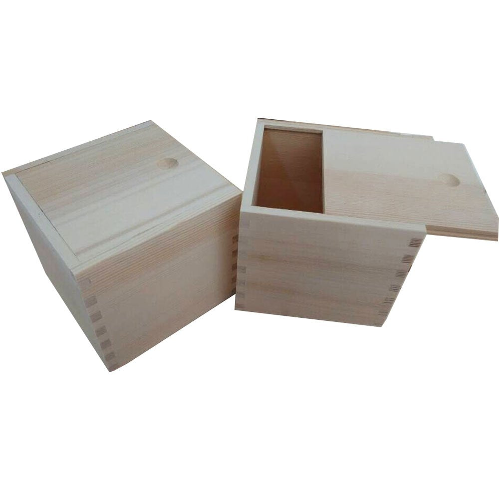 StarMall Wooden Unfinished Storage Box with Slide Top-Square (Big(5" x 5" x 4.5")) StarMall