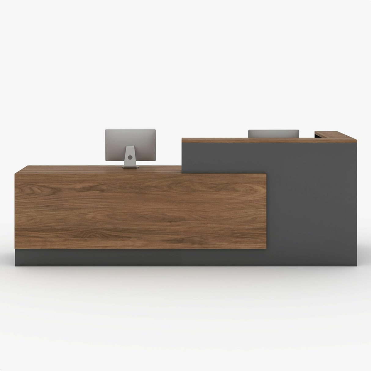 YTElantivo L-Shaped Reception Desk with Counter and Lockable Drawers and Storage,Modern Front Desk Reception Counter for Checkout, Lobby, Beauty Salon (Iron Grey_D, Left_63*24 * 41IN) YTElantivo