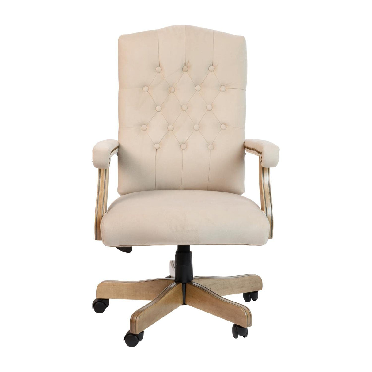 Flash Furniture Derrick Traditional Microfiber Tufted Swivel Office Chair with Wood Base, Ergonomic Farmhouse High-Back Desk Chair, Ivory/Brown Flash Furniture
