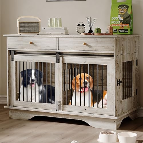 47" Dog Furniture Crate, Large Furniture Style Dog Crate for Large/Medium/Small Dogs (Retro Grey, One Cage) Garvee