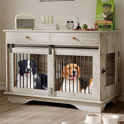 47" Dog Furniture Crate, Large Furniture Style Dog Crate for Large/Medium/Small Dogs (Retro Grey, One Cage)