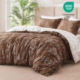 Love's cabin Chocolate Full Comforter Set - Full Size Comforter Set, 3 Pieces Cute Floral Bedding Sets for All Seasons,1 Soft Reversible Botanical Flowers Comforter and 2 Pillow Shams Love's cabin