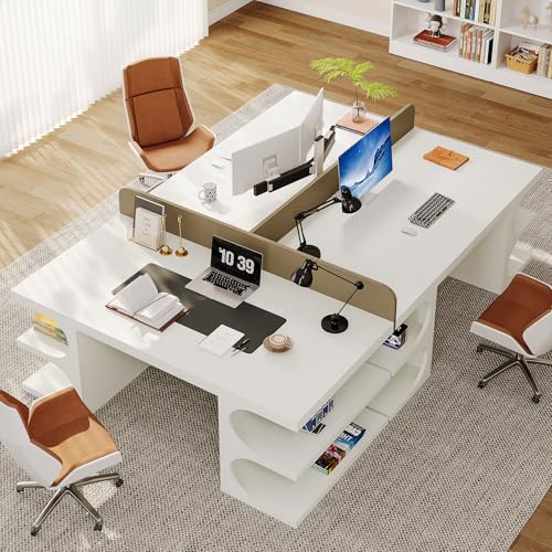 Tribesigns White Executive Office Desk, 63" Computer Desk with Storage Shelves, Modern Wood Study Writing Table, Large Workstation Business Furniture for Home Office (Table Only) Tribesigns