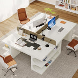 Tribesigns White Executive Office Desk, 63" Computer Desk with Storage Shelves, Modern Wood Study Writing Table, Large Workstation Business Furniture for Home Office (Table Only) Tribesigns