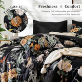 WONGS BEDDING Black Comforter Set Queen, 7 Pieces Bed in a Bag Botanical Floral Comforter Bedding Set, Soft Microfiber Comforter with Flat Sheet, Fitted Sheet, Pillow Shams, Pillowcases WONGS BEDDING
