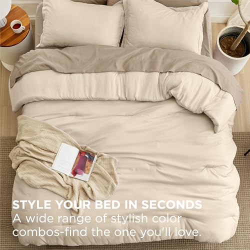 Bedsure King Size Comforter Set - 7 Pieces Light Beige King Bedding Set for All Seasons, Boho Contrasting Design Bed in a Bag with Comforter, Sheets, Pillowcases & Shams Bedsure