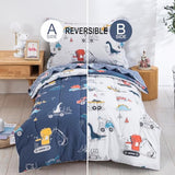 DJY Cotton Twin Bedding Set, Dinosaur Cars Reversible Twin Comforter Set for Kids Boys Girls, 4 Pieces Bed in a Bag Includes Quilted Comforter, Flat Sheet, Fitted Sheet and Pillowcase DJY