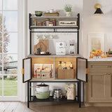 Bestier Retro Grey Oak 5-Tier Multifunctional Bakers Rack with Storage Cabinet & LED Light Bestier