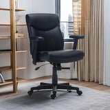 STAPLES Traymore Ergonomic Manager & Executive Office Chair, Task Desk Swivel with Wheels, Adjustable Height, Luxura Faux Leather, Black STAPLES