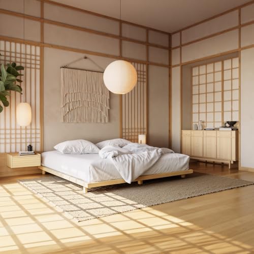 homary Japanese Style Bed Frame, 5.9" Low Profile Tatami Platform Bed Frame with Carbon Steel Slats & Wood-Finished Metal Floor Frame, No Box Spring Needed, Fits King Mattress homary