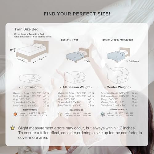 Royoliving Premium Feathers Down Duvet Insert Comforter Twin Size All Season Medium Warmth White 100% Cotton Cover with Corner Tabs (68x90, 35 oz) Royoliving