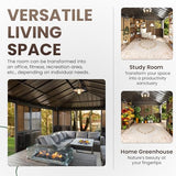 EROMMY 12' X 20' Hardtop Sunroom, Galvanized Steel Double Roof Gazebo Solarium with Detachable Windows & Lockable Doors, All-Weather Sun Room for Patio Deck Backyard