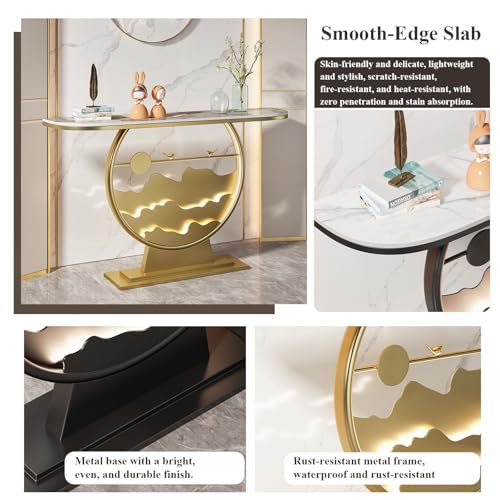 Modern Console Tables for Entryway with Metal Base/LED Light Entryway Table, Console Table Half Moon Hallway Table for Living Room, Hallway, Foyer, Entrance(Black C,120x30x80cm) Diodceraic