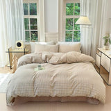 LifeTB Tan Gingham Comforter Set King Modern Style Beige Plaid Comforter Set 3 Pieces Soft Fluffy Grid Checkered Pattern Comforter with 2 Pillowcases Farmhouse Gingham Plaid Bedding Set King LifeTB