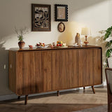 Nasonet Mid Century Modern Buffet Cabinet with Storage, 55 Inch Sideboard Credenza with Doors & Shelves Console Coffee Bar Table for Living Room, Kitchen, Dining Room and Hallway, Walnut Nasonet