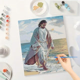 Religious Paint by Numbers Kit for Adults - DIY Jesus Walking by The Ocean Painting on Canvas 16x20 Inches, Acrylic Paint Set, Suitable for Beginners, Faith Art for Home Decoration or Gifts TAOPAOLAB