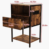 LDTTCUK Nightstand with Charging Station, Modern End Table with Drawer, Bedside Table with Open Storage for Bedroom,Rustic Brown LDTTCUK