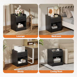 Lazzanto Nightstand with Hidden Drawer & Charging Station, Modern Bedside Table with Storage Drawer and Hidden Compartment, for Bedroom, AC Outlets, USB-A & USB-C Ports, Black Lazzanto