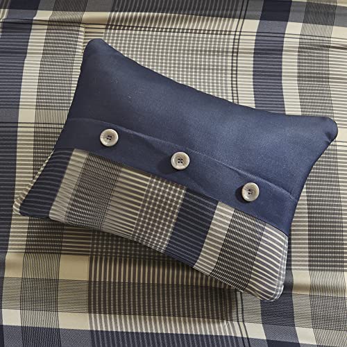 Intelligent Design Robbie 7-Piece Twin XL Comforter Set – Lightweight All-Season Plaid Bedding, Navy/Tan, Cozy Bed-in-a-Bag with Matching Shams & Decorative Pillow, Modern Casual Style Intelligent Design