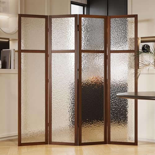 Acrylic Room Divider, 4-Panel Freestanding Partition Screen, Frosted Translucent Privacy Panel - Lightweight Modern Divider for Home Office Studio (Walnut, 4 Panels) Svimi