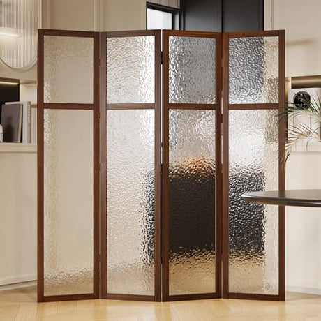 Acrylic Room Divider, 4-Panel Freestanding Partition Screen, Frosted Translucent Privacy Panel - Lightweight Modern Divider for Home Office Studio (Walnut, 4 Panels) Svimi