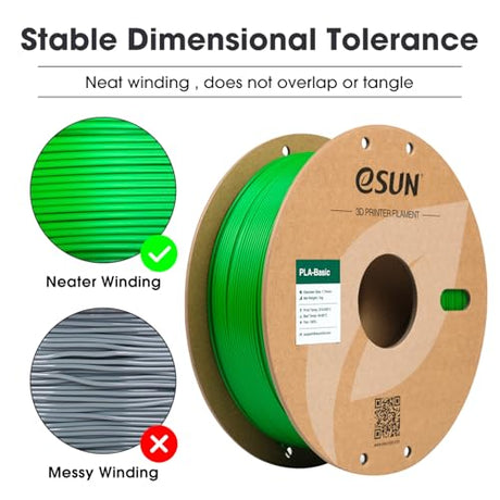 eSUN PLA Basic Filament 1.75mm, 3D Printer Filament High Speed PLA for Fast Printing, 1KG Spool (2.2 LBS) 3D Printing Filament for High Speed 3D Printers, Green eSUN