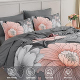 Xruibed King Comforter Set 7 Pieces Grey Floral Comforter Set King Size Bed in a Bag Flower Bedding Sets Lightweight Boho Bed Set with Sheet,Pillowcases&Shams for All Season Xruibed
