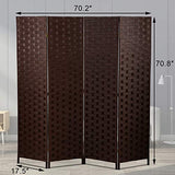 Meet Perfect 4-Panel Room Divider Privacy Screen,6 FT Wooden Woven Folding Screen,Foldable Mesh Wall Divider, Freestanding Room Partitions/Separator/Dividers Double-Weaved with Two-Way Hinges- Brown Meet perfect