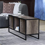 Household Essentials Jamestown TV Stand Coffee Table with Square Cube Storage Compartments Ashwood Rustic Wood Grain and Black Metal Household Essentials