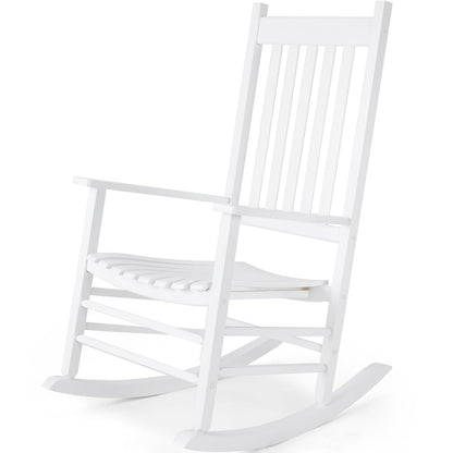 MAMIZO Wooden Rocking Chair Outdoor with High Back,Rocking Chair Indoor Oversized Easy to Assemble for Garden,Lawn, Balcony, Backyard,Porch,Wooden Rocking Chair,Porch Rocker（White）