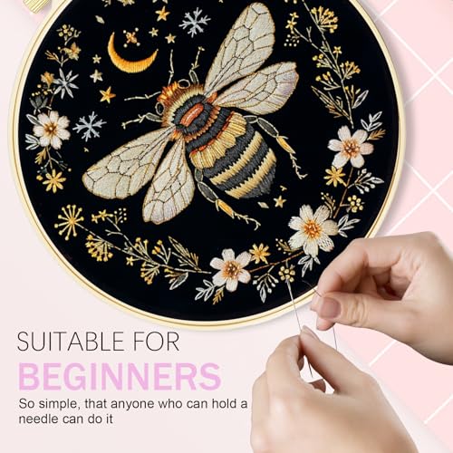 Huacan Embroidery Kit for Beginners Adults Includes Stamped Pattern, Hoop, Color Threads,Tools,Easy to Follow Instruction (Dragonfly)