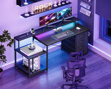 ODK 55 Inch Computer Gaming Desk with Power Outlets & 4 Drawers, Home Office Desk with Monitor Stand & Printer Shelves, Black ODK