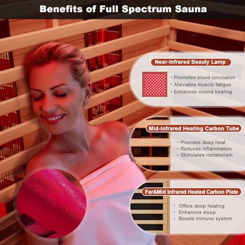 MEISSALIVVE Infrared Sauna, Full-Spectrum Infrared Outdoor Saunas for Home - Dry Heat Sauna, Wooden Sauna Room with Beauty Lamp (Outdoor Sauna 2 Person) MEISSALIVVE