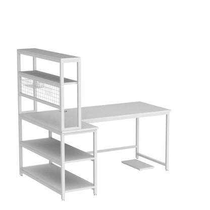 Tribesigns 55" All White L-Shaped Computer Desk with Wireless Charging and 5 Storage Shelves - WoodArtSupply