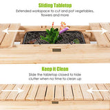 Giantex Garden Potting Bench, Outdoor Wood Work Table w/Sliding Tabletop, Planter Bench Work Station w/Removable Sink & Storage Shelves for Backyard Patio Balcony, Natural Giantex