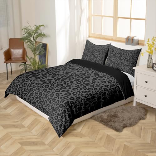 Castle Fairy Wild Animal Skin Print Bedding Set King Size,African Cheetah Wildlife Duvet Cover for Teens Adults,Leopard Print Comforter Cover Decorative Room,No Comforter Castle Fairy