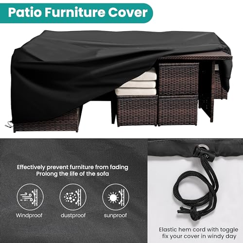 Wumiokio Patio Furniture Set, 7 Pieces Outdoor Patio Furniture with Dining Table&Chair, All Weather Wicker Conversation Set with Ottoman,Brown Rattan & Ivory Cushions (Include Sofa Dust Cover) Wumiokio