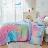 PERFEMET Pink Green Girls Twin Comforter Set, 6 Pieces Colorful Rainbow Kids Bedding Sets, Tie Dye Ombre Glitter Bed in A Bag Comforter Set with Sheets PERFEMET