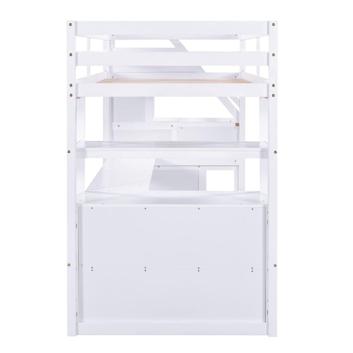 White Twin Loft Bed with Stairs, Desk, and Storage by Harper & Bright Designs - WoodArtSupply