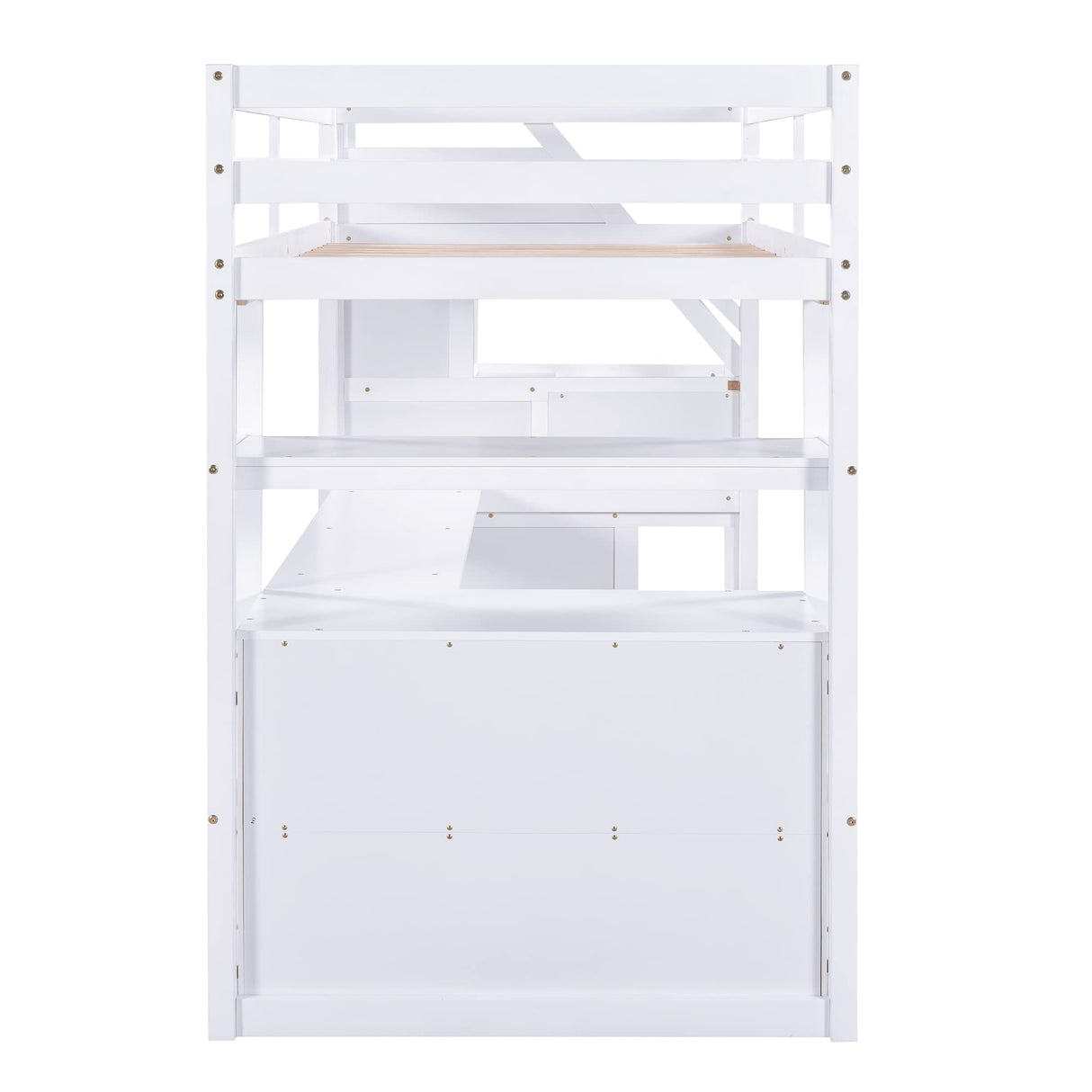 Twin Loft Bed with Storage Staircase and Desk, Wood Twin Size Loft Bed with Shelves and 2 Drawers, Loft Bed with Step for Kids Boys Girls Teens, White Harper & Bright Designs